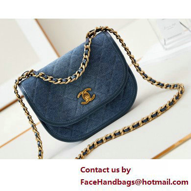 Chanel Washed Denim & Gold-Tone Metal Small Messenger Bag AS4850 Blue 2025 - Click Image to Close